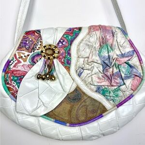 Lido Vintage White Croc Leather Patchwork Shoulder Bag